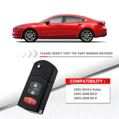 3 Button Keyless Remote Flip Key Fob Replacement for Mazda Comaptible with 2005-2010 6 Sedan 2005-2008 RX-8 FCC ID:KPU41788 Wholesale KR-M3SB-05