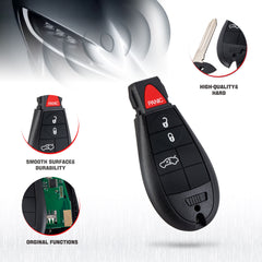 4 Buttons Smart Remote Key Fob Compatible for 2008-2010 Chrysler 300 2008-2012 Dodge Challenger 2008-2012 Dodge Charger with Door Key IYZ-C01C IYZ-C01C or M3N5WY783X KR-D4RA