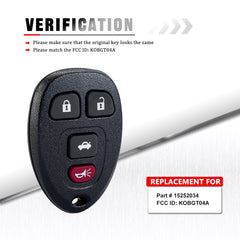 Replacement for New Keyless Entry with Remote Start Car Key Fob for 2007-2008 Saturn Aura Sky 4 Button KOBGT04A  KR-C4RB