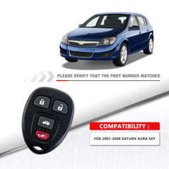 Replacement for New Keyless Entry with Remote Start Car Key Fob for 2007-2008 Saturn Aura Sky 4 Button KOBGT04A  KR-C4RB