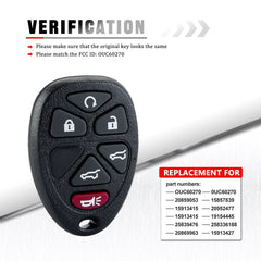 Keyless Entry Car Key Replacement for Selected GMC Chevrolet Vehicles That Use 6 Button OUC60270 0859053   KR-C6RA-10