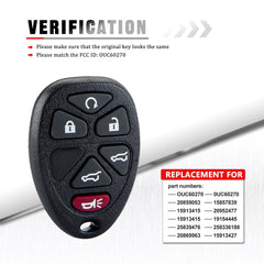 Keyless Entry Car Key Replacement for Selected GMC Chevrolet Vehicles That Use 6 Button OUC60270 0859053   KR-C6RA