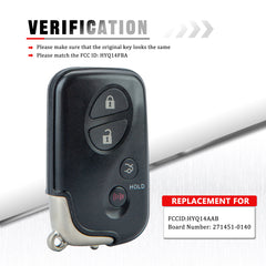 Keyless Remote Smart Key Fob for Lexus Compatible with 2007-2011 ES350 GS450h 2006-2011 IS250 IS350 FCC ID:HYQ14AAB 271451-0140 KR-L4RA