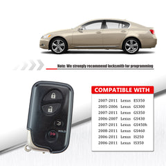 Keyless Remote Smart Key Fob for Lexus Compatible with 2007-2011 ES350 GS450h 2006-2011 IS250 IS350 FCC ID:HYQ14AAB 271451-0140 KR-L4RA