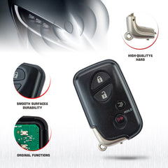 Keyless Remote Smart Key Fob for Lexus Compatible with 2007-2011 ES350 GS450h 2006-2011 IS250 IS350 FCC ID:HYQ14AAB 271451-0140 KR-L4RA