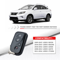 4 Buttons Keyless Entry Proximity Smart Remote Key Fob for Lexus Compatible with for 2009-2015 RX350 2010-2015 RX450h 2010-2016 GX460 2008-2013 LX570 2011-2016 CT200h HYQ14ACX KR-L4RB