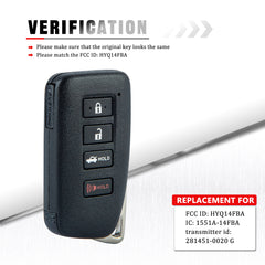 Smart Keyless Entry Remote Contorl Replacement for Lexus Compatible with 2013 - 2018 GS450H GS350 ES350 HYQ14FBA 281451-0020 KR-L4RC