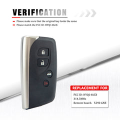 Smart Keyless Entry Proximity Remote Key Fob 4 Button for Lexus Compatible with for 2013-2017 LS460 2013-2016 LS600H HYQ14ACX 5290 GNE KR-L4RG