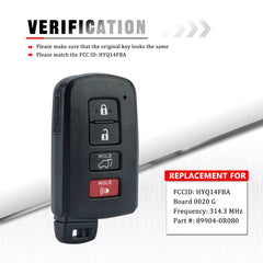 New SMART Car Key Fob Replacement For 2013-2018 TOYOTA RAV4 REMOTE FCCID:HYQ14FBA （281451-0020 ）BOARD KR-T4RG